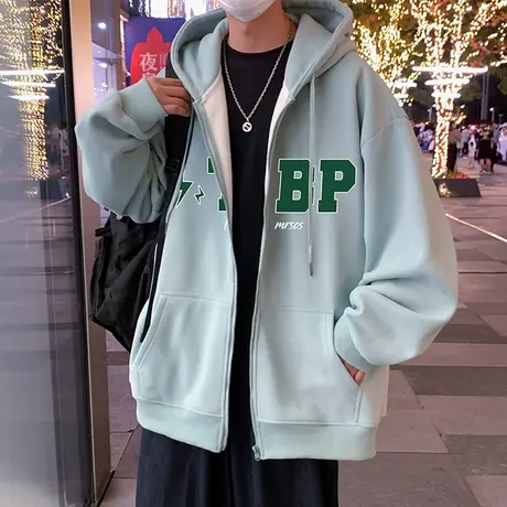美式潮牌卫衣男秋冬季ins港风宽松外套休闲衣服男装连帽拉链开衫商品大图
