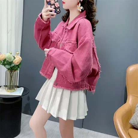 设计感毛边短款牛仔外套女春季新款宽松复古水洗休闲百搭夹克上衣商品大图