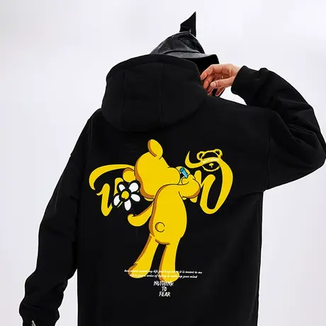 Nuthink带帽中性oversize可爱小熊卫衣男潮潮流大码帽衫外套冬季商品大图