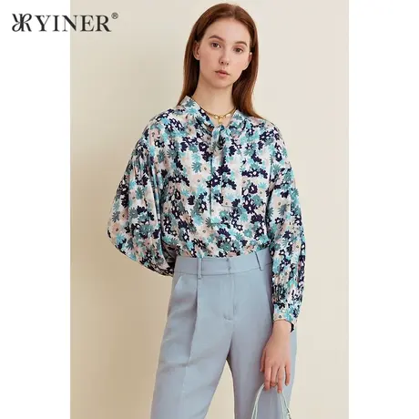 YINER音儿女装夏季通勤印花碎花九分袖衬衫商品大图