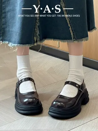 韩系单鞋女2024年春季新款法式复古洋气圆头百搭粗跟玛丽珍小皮鞋商品大图