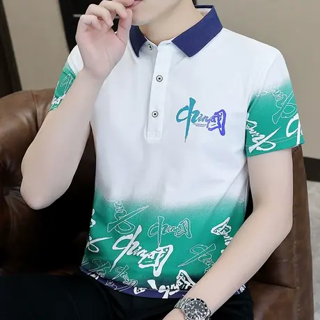 国潮翻领Polo衫男短袖潮牌青少年学生休闲大码纯棉半袖t恤男装T衫商品大图