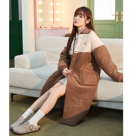 唐狮新款秋冬季睡袍女珊瑚绒加厚可爱甜美睡衣可外穿保暖家居服SY图片
