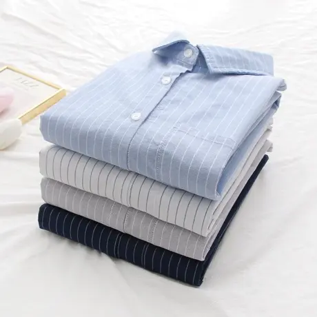 春装韩版文艺百搭全棉牛津纺条纹长袖衬衫女职业宽松休闲打底上衣商品大图