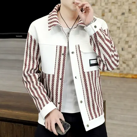 男士痞帅气夹克韩版小香风衣服春秋季男装加绒加厚拼色外套潮冬款商品大图