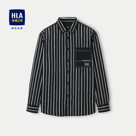 HLA/海澜之家时尚条纹长袖休闲衬衫23秋季新款纯棉外套宽松长衬男商品大图