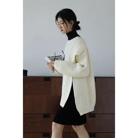 嘉茱莉2023秋季新款1OO羊毛针织衫女小众设计感针织上衣中长款图片