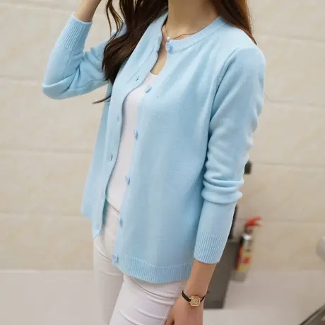 2021秋季新款长袖针织衫女开衫春秋短款毛衣外搭圆领小披肩韩版潮商品大图