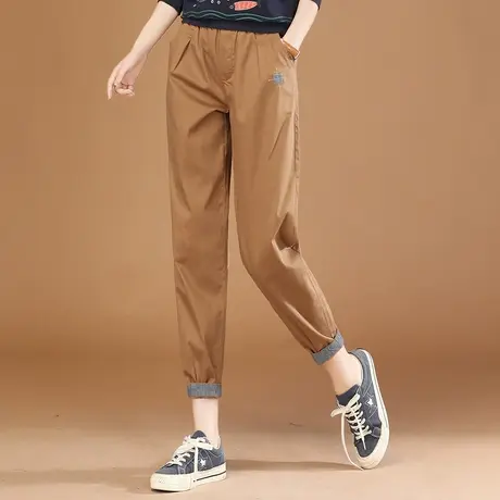 韩潮袭人松紧腰刺绣显瘦休闲长裤子女2023秋季新款宽松百搭哈伦裤图片