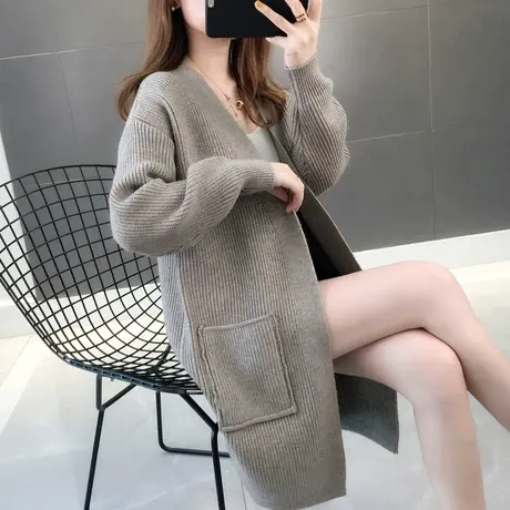 慵懒风中长款针织开衫女士韩版春装气质外搭宽松毛衣外套春秋洋气图片