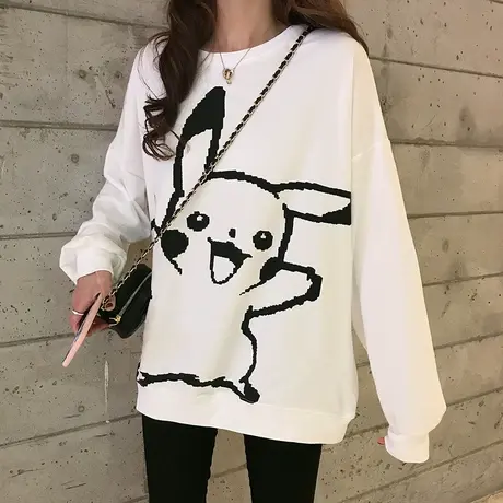 oversize卫衣女秋冬套头韩版宽松bf慵懒风加绒加厚ins超火cec外套图片