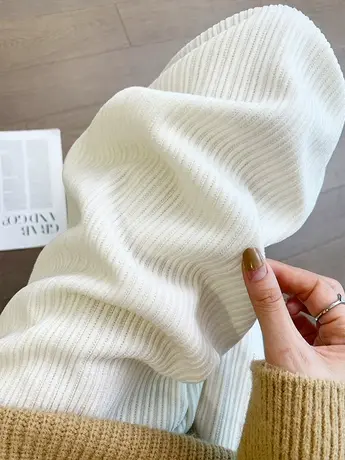 雪尼尔阔腿裤女秋冬2023年新款加绒高腰直筒白色灯芯绒休闲裤子商品大图