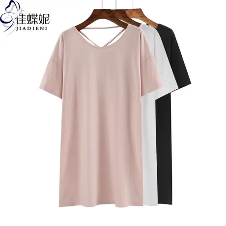 夏季新款韩版纯白圆领宽松纯色中长款下衣失踪短袖体恤上衣女装商品大图