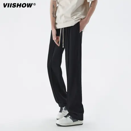 VIISHOW垂感裤子男日系黑色痞帅西裤宽松直筒阔腿拖地百搭休闲裤商品大图