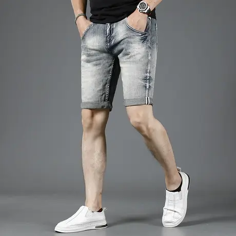复古牛仔短裤男夏季薄款2023新款潮流五分裤修身弹力男士中裤外穿商品大图