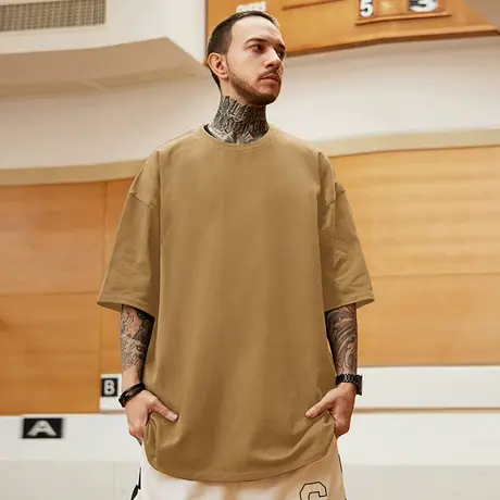 220克重磅宽松T恤纯色短袖加肥加大码五分袖纯棉肥佬男装夏季体恤商品大图