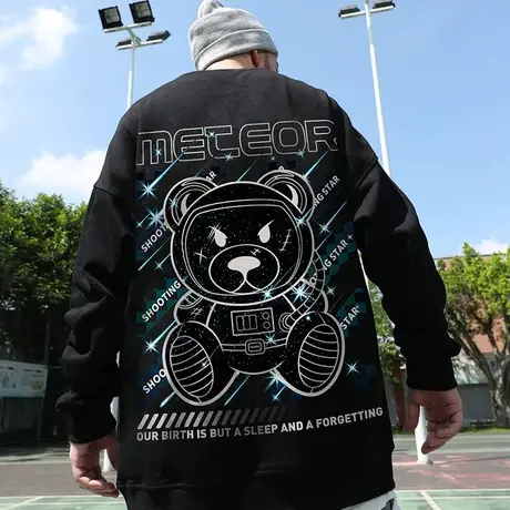 小熊卫衣男圆领加肥加大码情侣装潮牌落肩潮流加绒加厚秋冬季潮胖商品大图