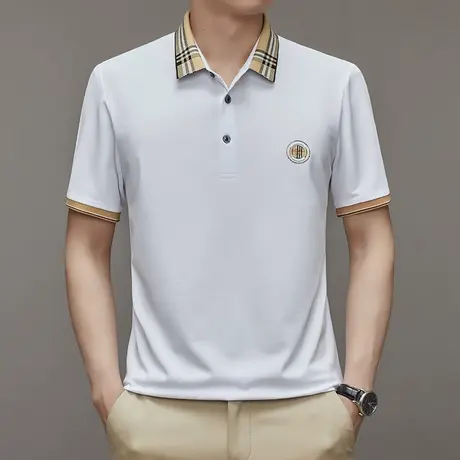 翻领短袖polo衫拼接男夏季t恤韩版修身潮流2023新款休闲体恤上衣商品大图