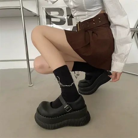 厚底增高英伦风小皮鞋2023年夏季新款学院风百搭时髦大头浅口单鞋商品大图