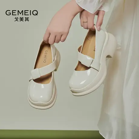 戈美其厚底玛丽珍鞋女2023新款秋季松糕鞋增高浅口百搭小皮鞋单鞋商品大图