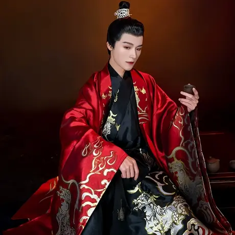 【如梦霓裳丨白泽】原创交领汉服男道袍织金披风明制春秋款中国风图片