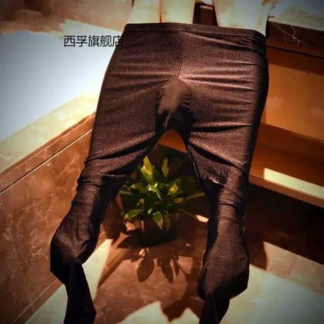 男士黑色弹力紧身丝滑jj套入体包蛋光泽泳衣裤春秋薄款打底裤恋足图片