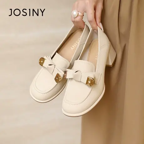 Josiny/卓诗尼蝴蝶结粗跟乐福小皮鞋女夏季2023年新款英伦风单鞋商品大图