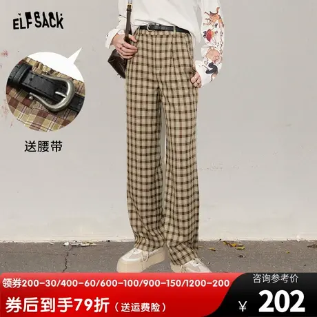 【送腰带】妖精的口袋棋盘格直筒休闲裤女2023秋季新款学院风长裤图片