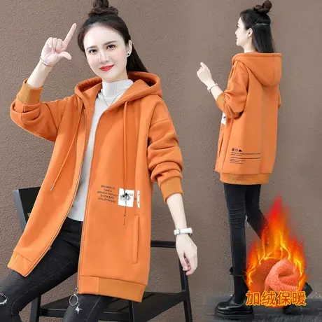 加绒外套女今年秋冬季流行的中长款卫衣开衫时尚中厚大码连帽上衣图片