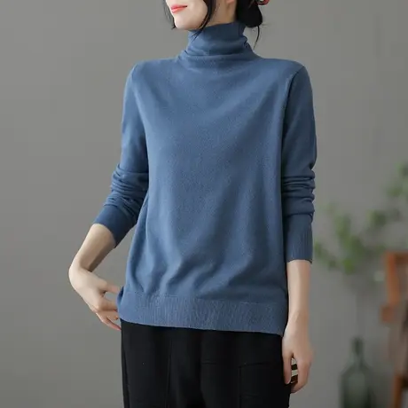 dza 文艺复古高领针织衫女士宽松打底衫新款冬季内搭上衣休闲毛衣图片