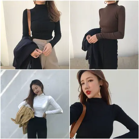 2023新款春秋冬季新款白色内搭洋气半高领打底衫长袖t恤女上衣服图片