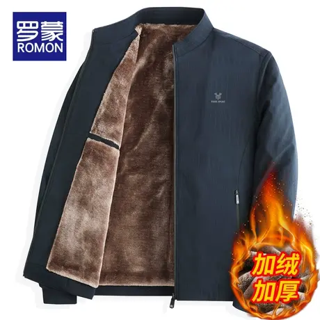 罗蒙加绒加厚外套男2023冬季新款保暖中老年爸爸夹克立领冬装上衣商品大图