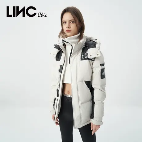 LINC金羽杰2023秋冬新款男女款CP皮质感加厚面包羽绒服N22802203图片