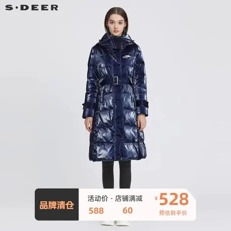 sdeer圣迪奥女装时尚高领连帽亮面长款羽绒服S214Z2473👤图片