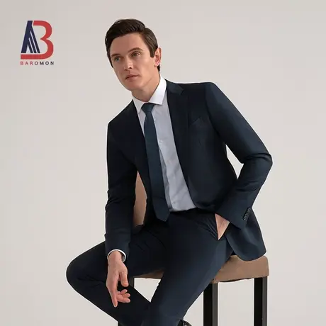 BAROMON/培罗蒙2023秋季新品商务羊毛西装藏青色修身羊毛西服套装图片