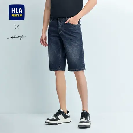 HLA/海澜之家轻商务时尚牛仔中裤25夏季新腰里刺绣五分裤短裤男商品大图