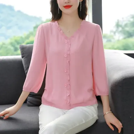 七分袖雪纺衫女夏季2023年新款别致洋气女上衣设计感小众时尚超火商品大图