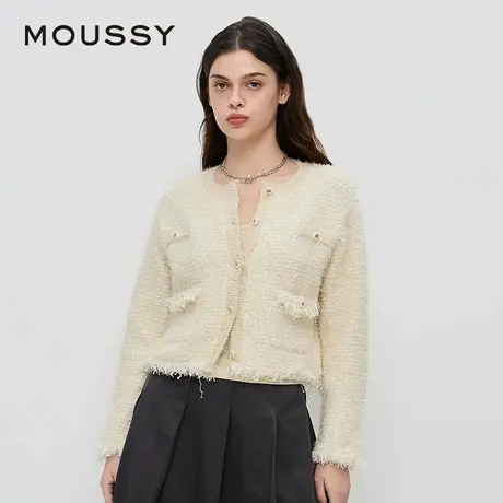 MOUSSY 春季新品静奢小香风毛边短款时尚针织开衫女028HAZ70-0941商品大图