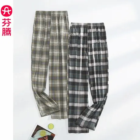 芬腾睡裤男款春夏季纯棉长裤宽松格子薄款休闲全棉家居裤空调裤子商品大图