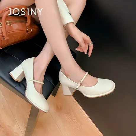 卓诗尼法式玛丽珍高跟鞋女2025春季新款配裙子温柔风单鞋白色女鞋图片