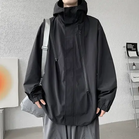 美式冲锋衣男春秋季连帽户外登山服机能外套宽松拉链开衫潮牌夹克图片