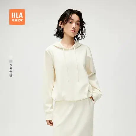 HLA/海澜之家宽松长袖卫衣2025春夏新款抽绳连帽微弹时尚长袖女装商品大图