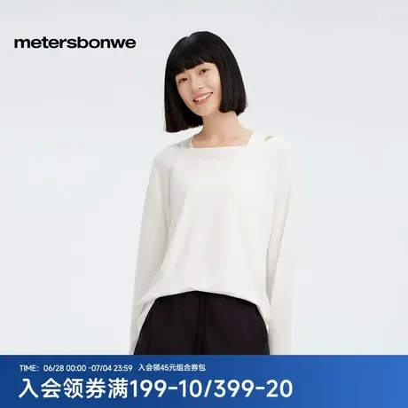 美特斯邦威女2025秋季新款户外假两件机能立体回兜柔软舒适长袖恤商品大图