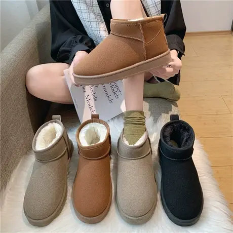 短筒雪地靴女2023年新款冬加绒加厚保暖一脚蹬棉鞋网红防滑面包鞋商品大图