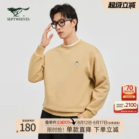 七匹狼男士加绒卫衣2025新款秋冬季加厚套头圆领长袖t恤中年男装商品大图