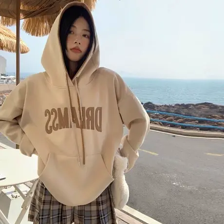 韩版hiphop连帽卫衣女春秋装宽松百搭韩版bf慵懒风学生上衣外套潮商品大图
