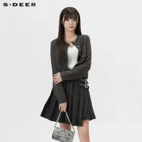 sdeer圣迪奥女装小香风圆领格纹开衫针织衫S233Z3593商品大图