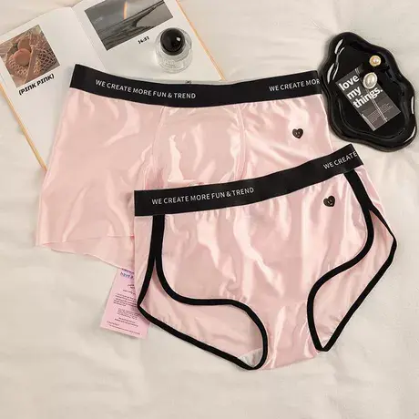 甜蜜邂逅~缎面情侣内裤夏季一男一女时尚潮流凉感粉色三角平角裤商品大图