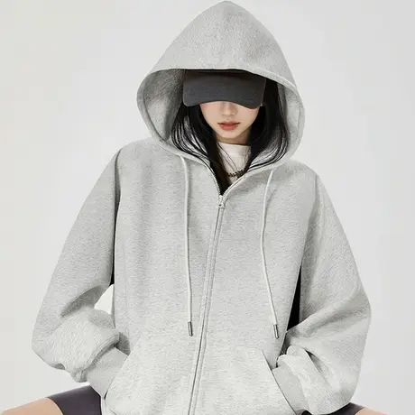KV真维斯开衫外套女美式高级感2025新款春秋季宽松连帽慵懒风上衣商品大图