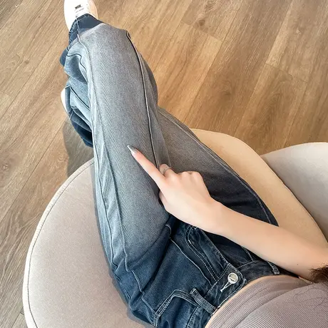 天丝阔腿牛仔裤女春秋新款高腰垂感窄版宽松显瘦渐变小众直筒裤潮商品大图